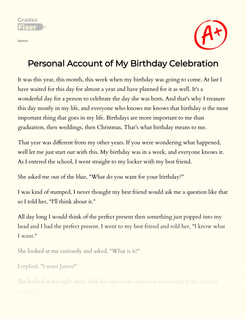 Personal Account Of My Birthday Celebration Essay Example Words Gradesfixer