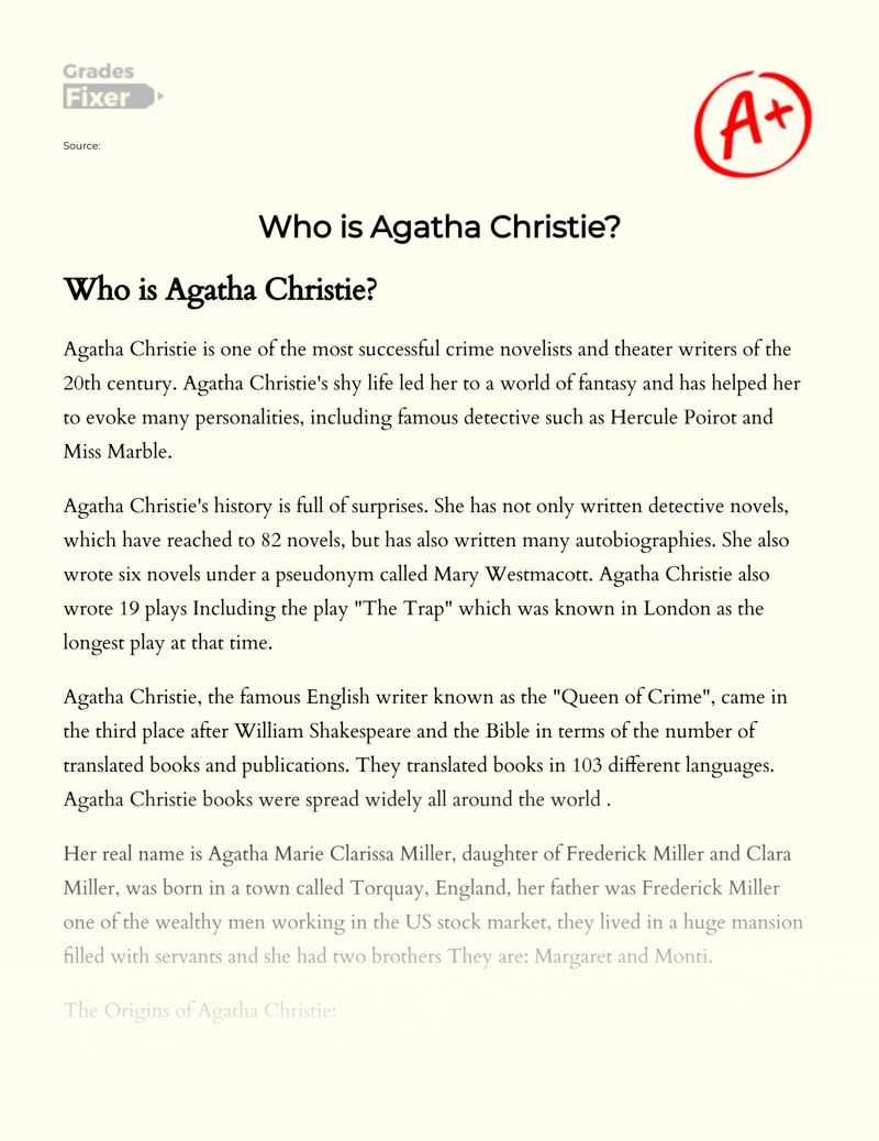 A Report on Agatha Christie essay