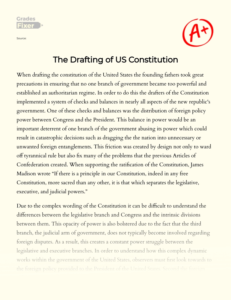 The Drafting of Us Constitution Essay