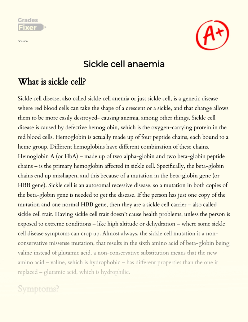 Sickle Cell Anaemia Essay