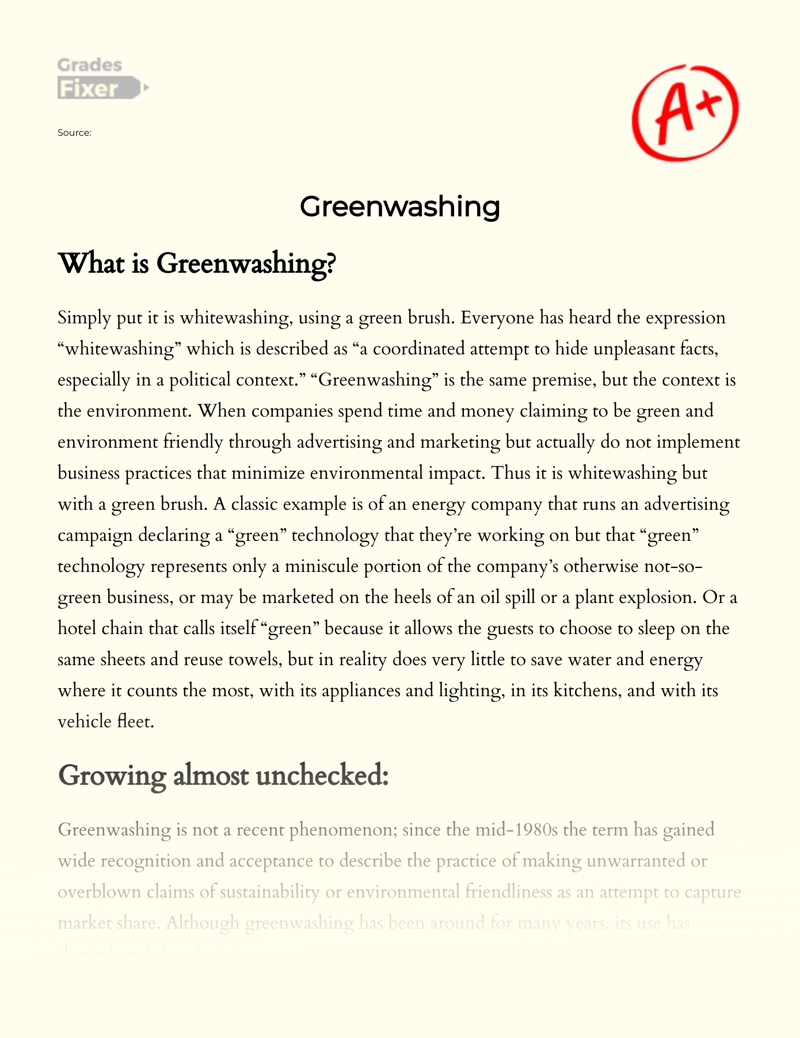 The Use of Greenwashing in Advertising and Its Effects Essay