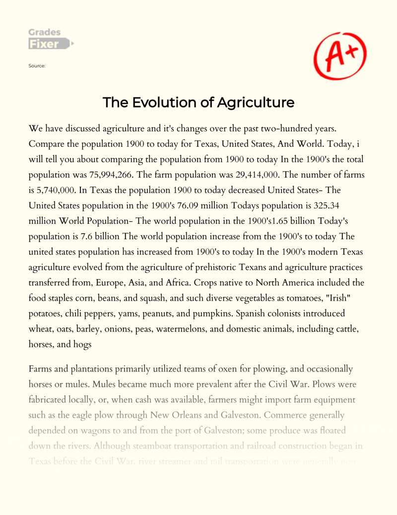 The Evolution of Agriculture Essay