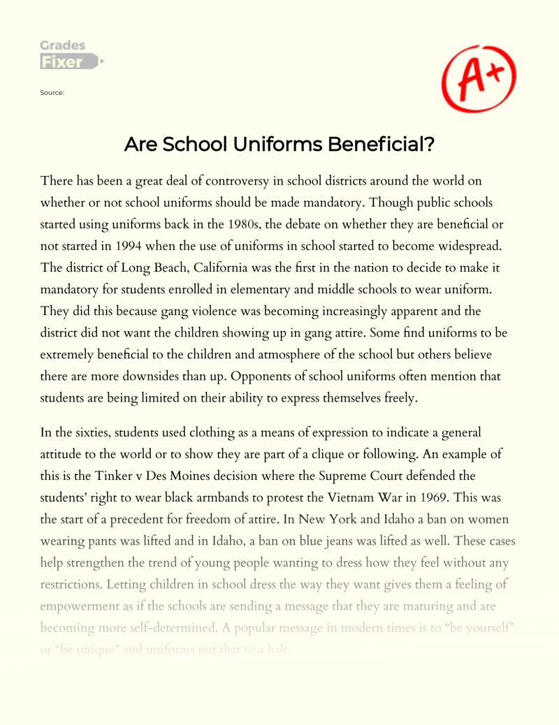 The Beneficial Side of School Uniforms  Essay