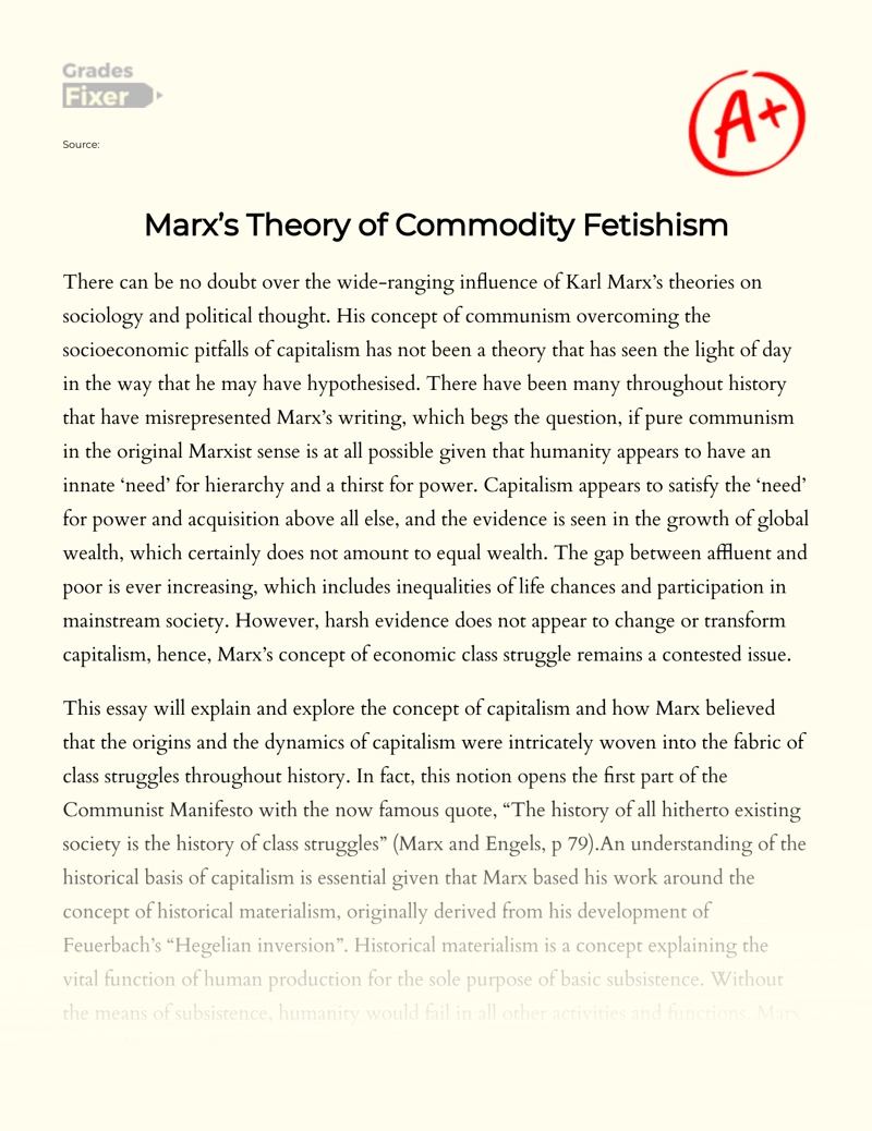 Marx’s Theory of Commodity Fetishism essay
