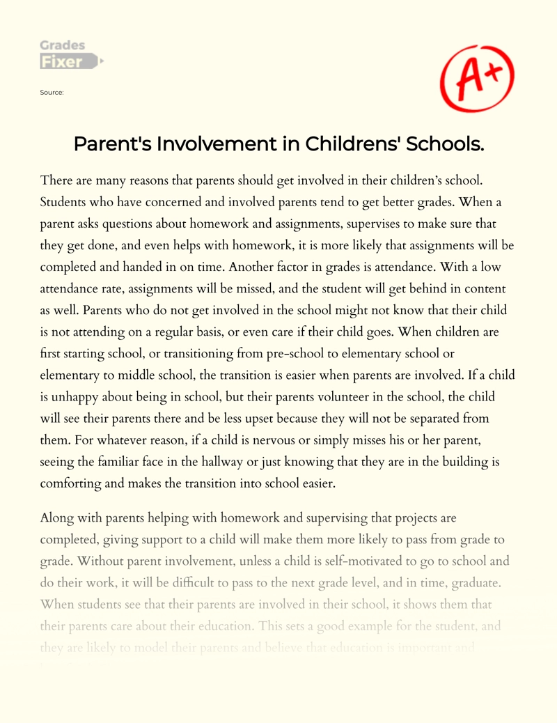 Parent's Involvement in Childrens' Schools. Essay
