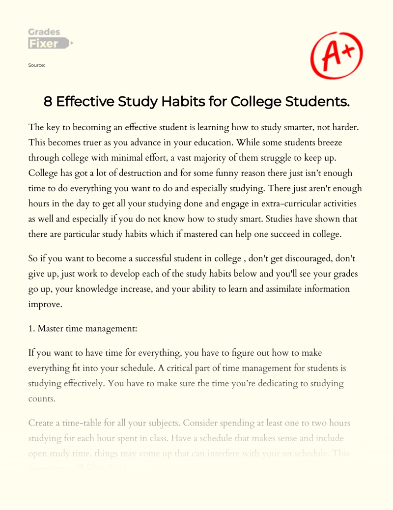 8 Effective Study Habits for College Students Essay