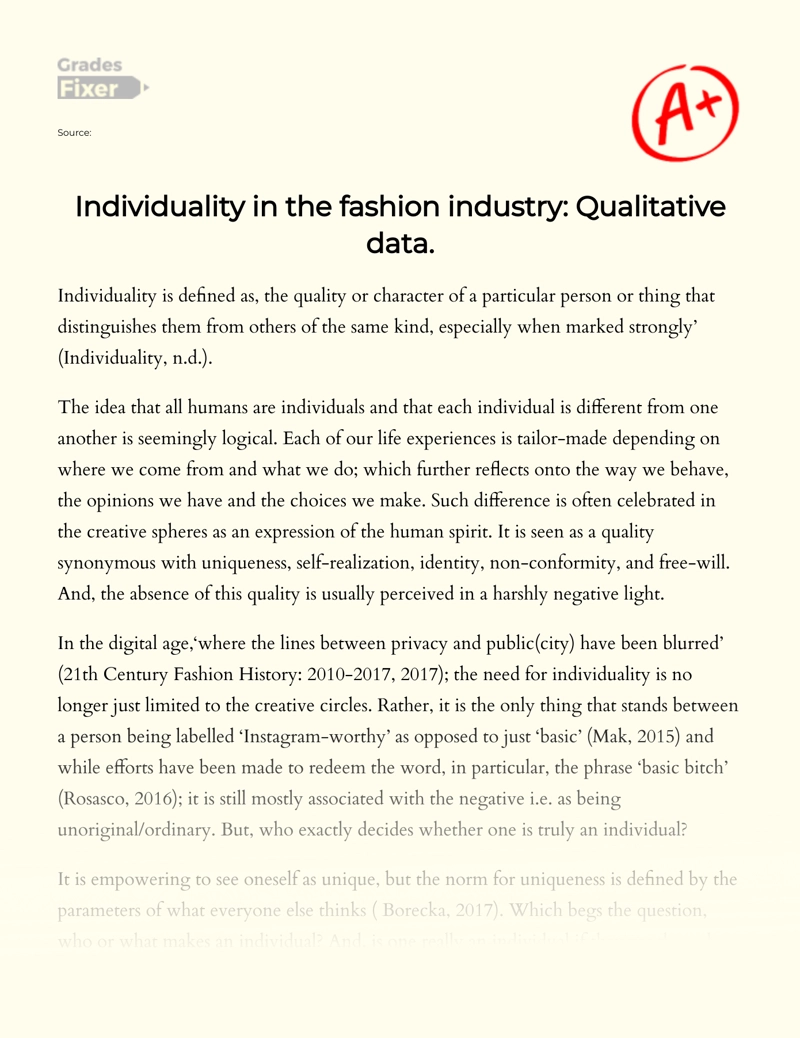 Individuality in The Fashion Industry: Qualitative Data Essay