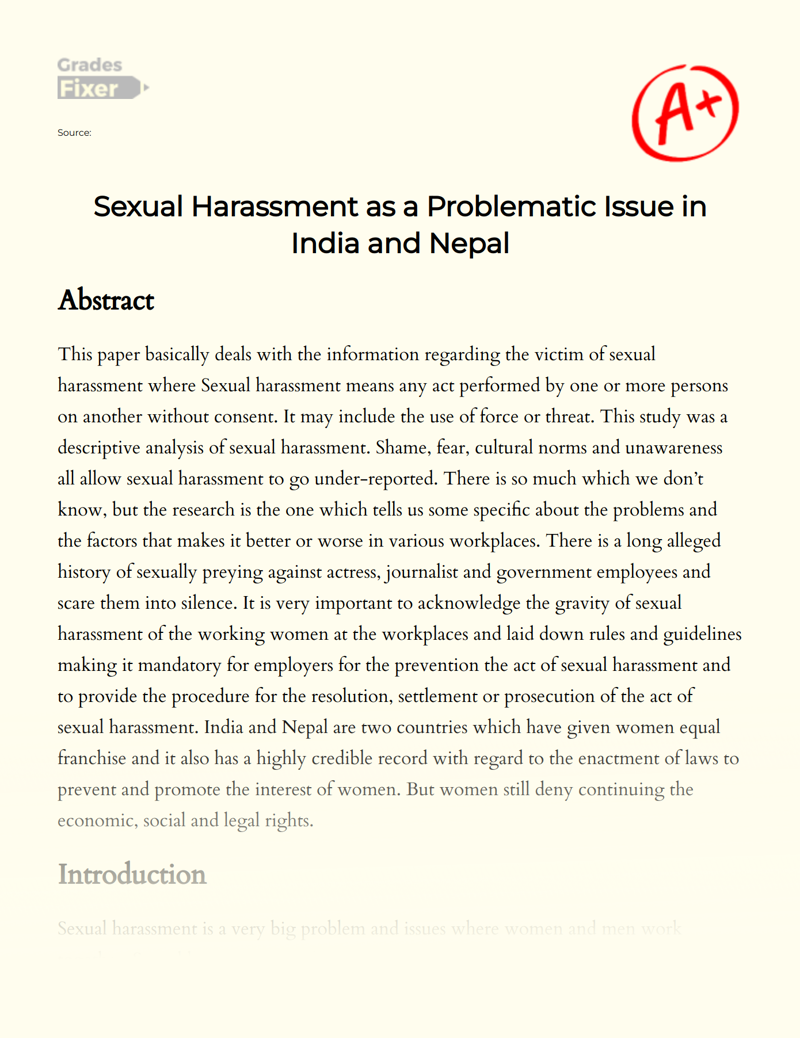 A Research on The Issue of Sexual Harassment in India and Nepal Essay