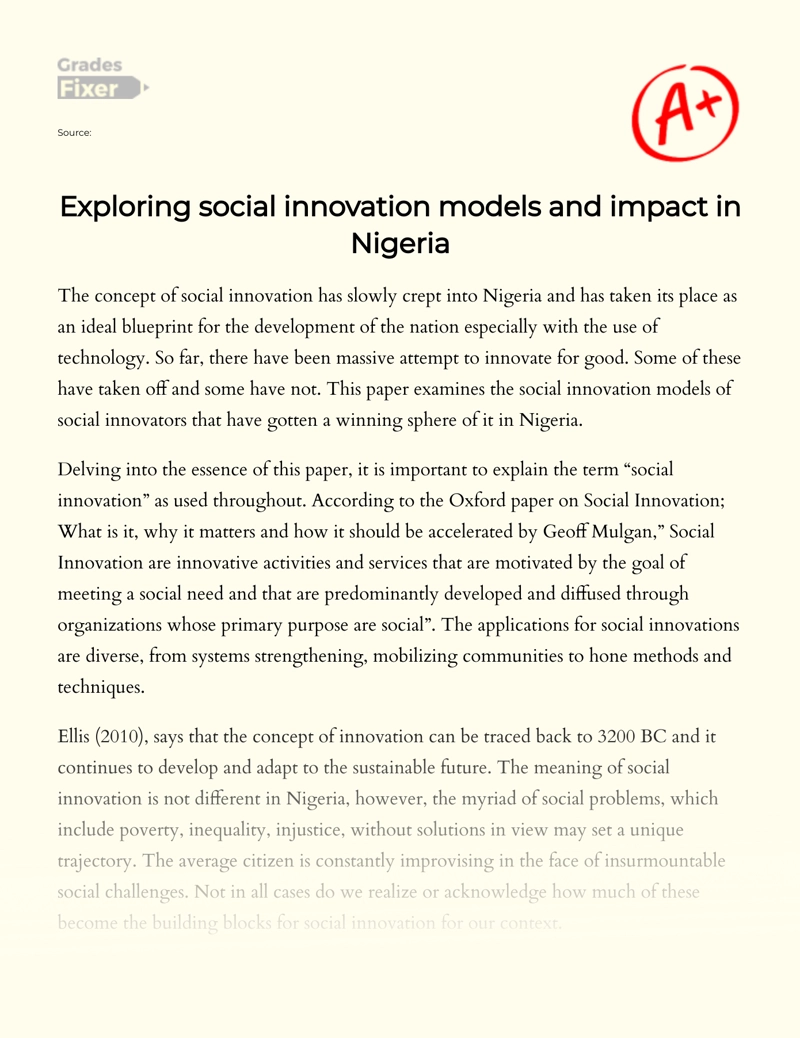 Exploring Social Innovation Models and Impact in Nigeria Essay