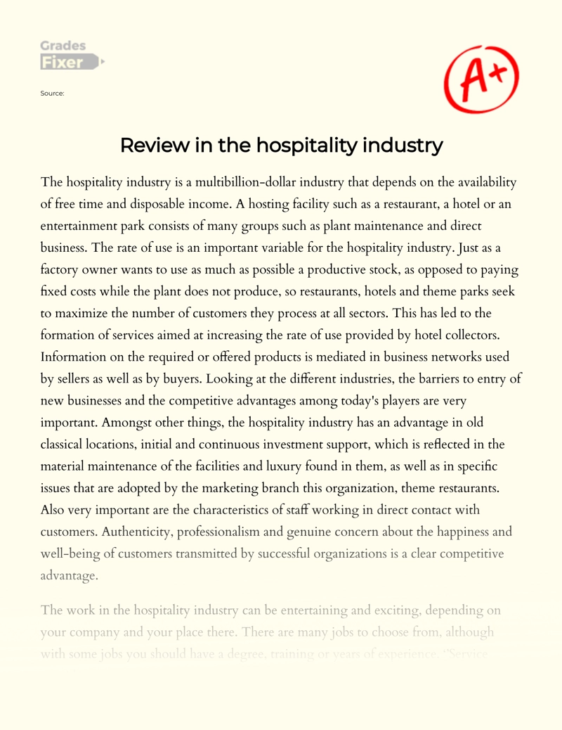 Review in The Hospitality Industry Essay
