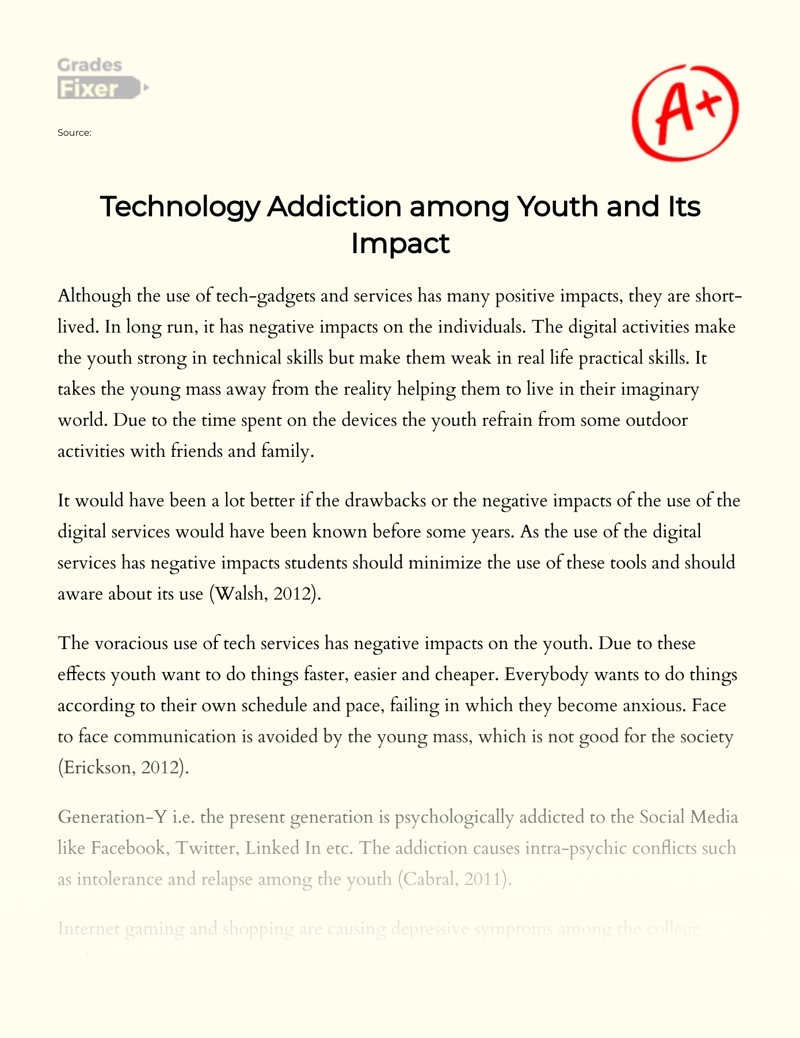 Technology Addiction Among Youth and Its Impact essay
