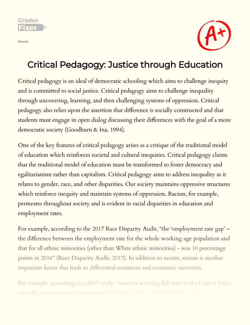 Critical Pedagogy: Justice Through Education Essay