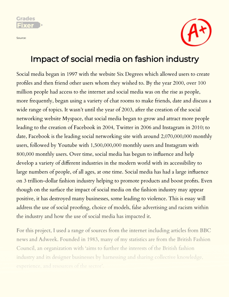 Impact of Social Media on Fashion Industry Essay