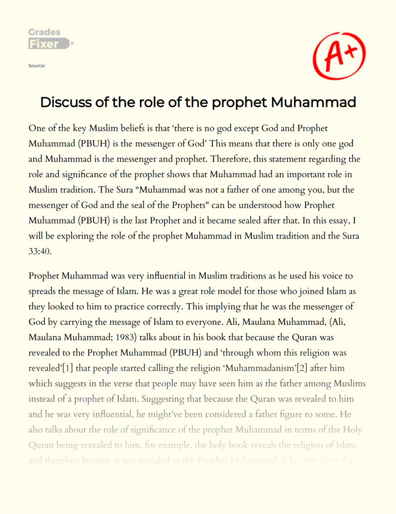 Discuss of The Role of The Prophet Muhammad Essay