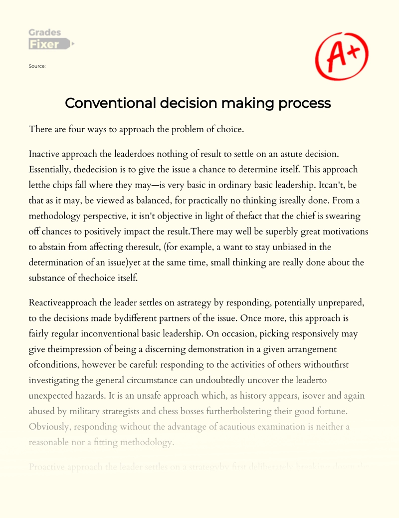Conventional Decision Making Process  Essay