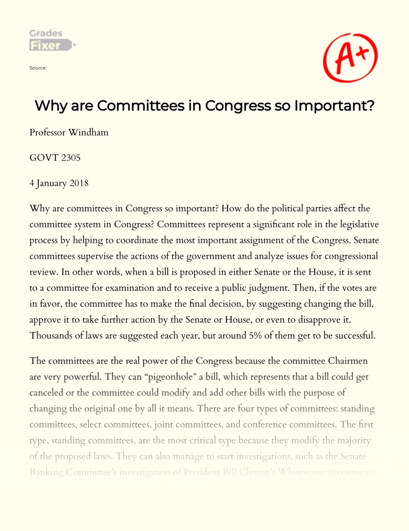 The Importance of Committees in Congress essay