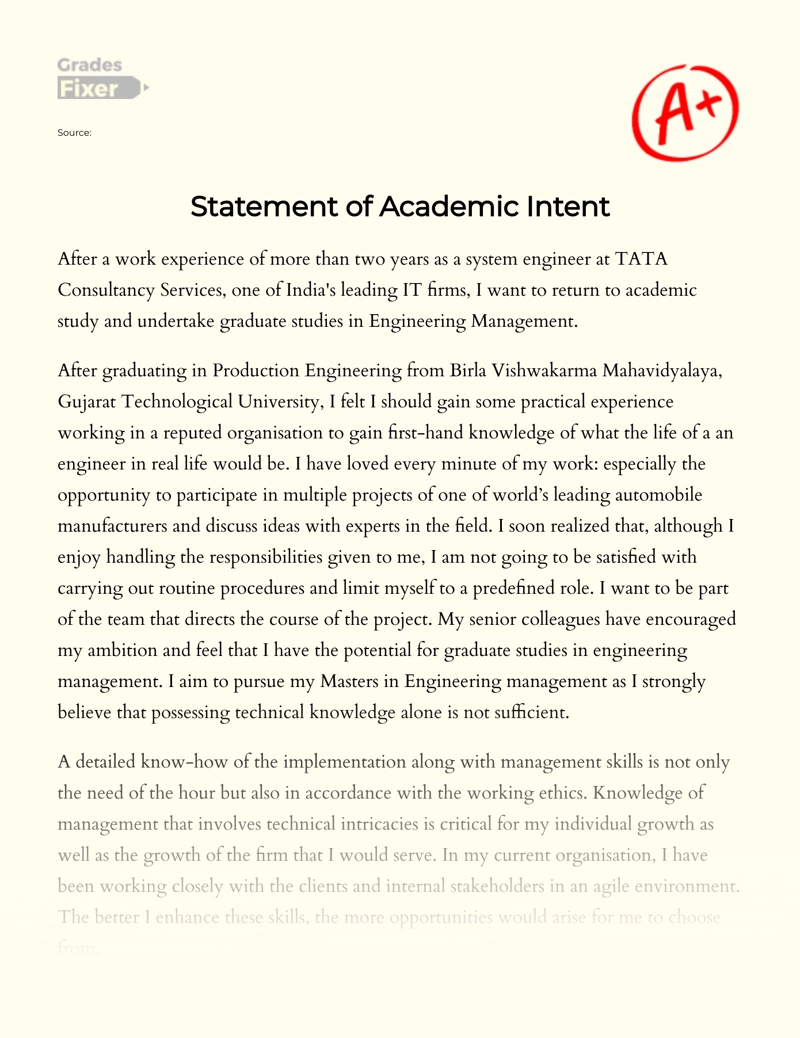 Statement of Academic Intent essay