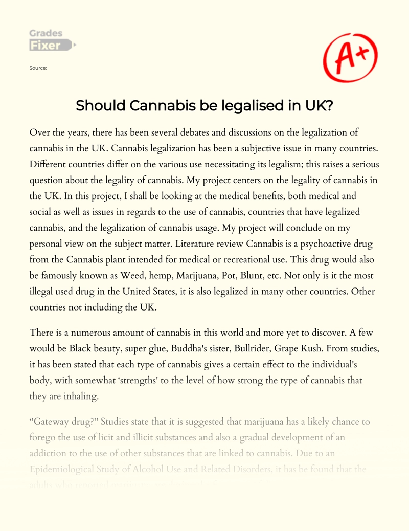 A Question of Cannabis Legalization in UK Essay