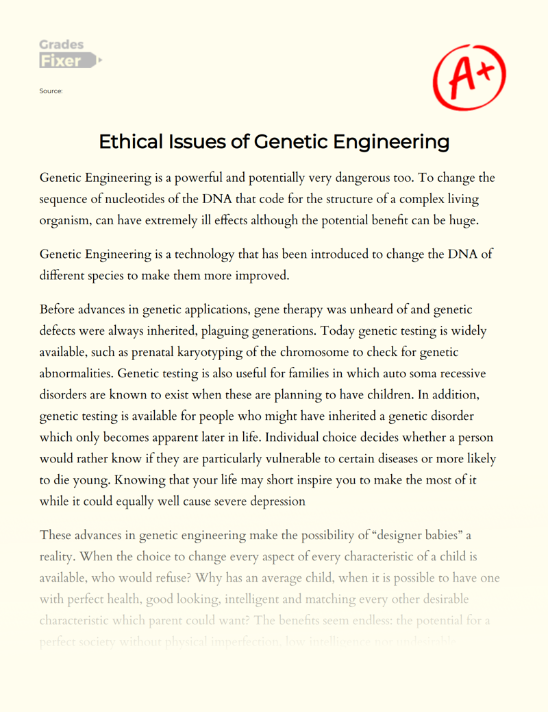 Ethical Issues of Genetic Engineering Essay
