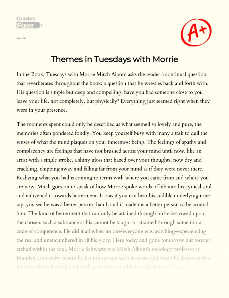 Analysis of Main Themes in "Tuesdays with Morrie" Essay