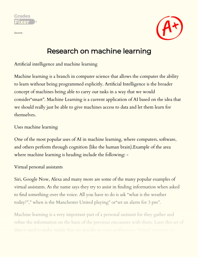 Research on Machine Learning essay