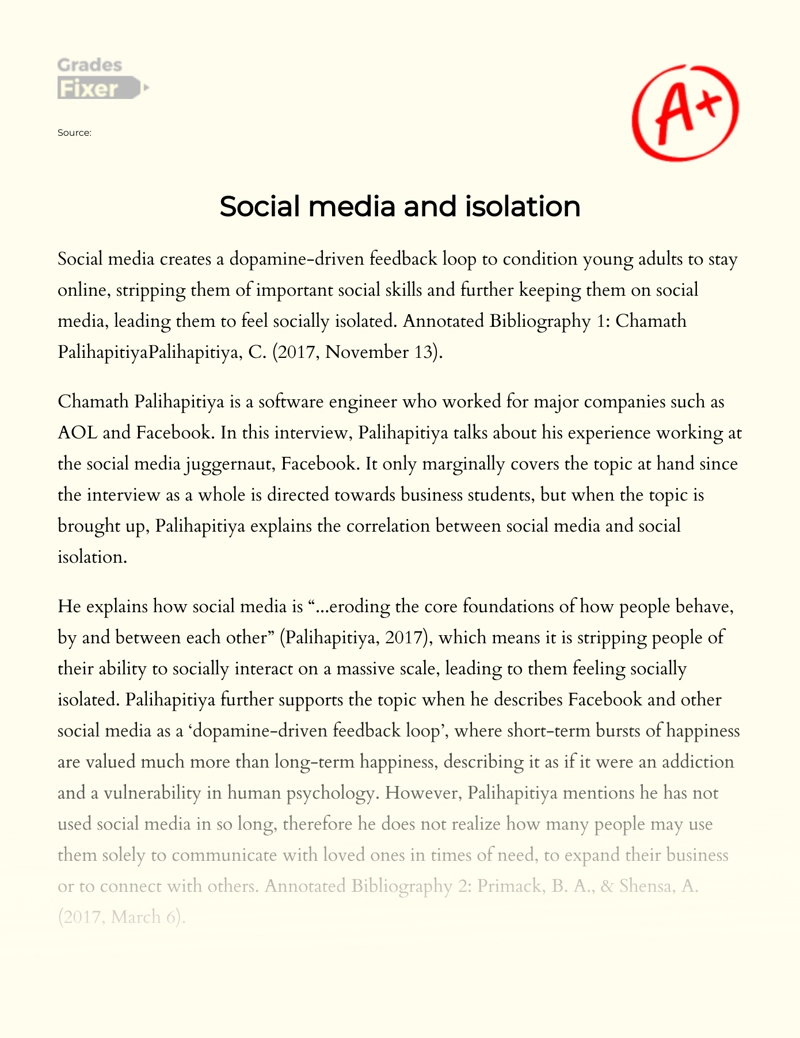 Social Media and Isolation Essay