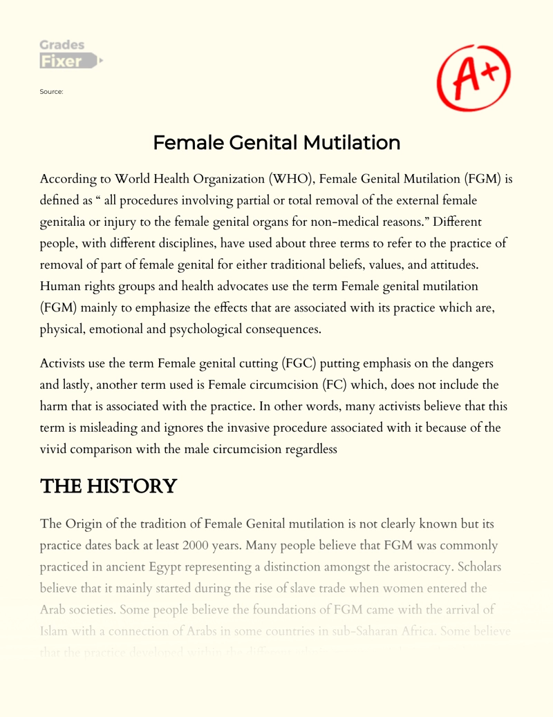 Реферат: Female Genital Mutilation Essay Research Paper The