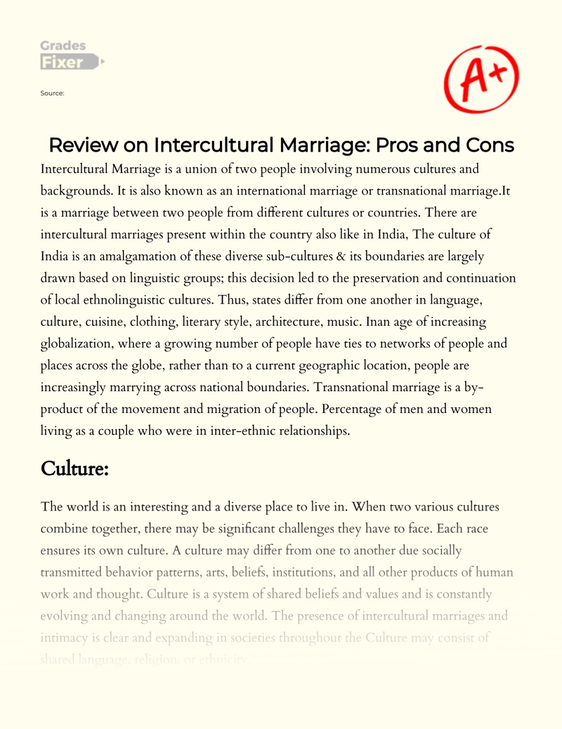 Review on Intercultural Marriage: Pros and Cons essay