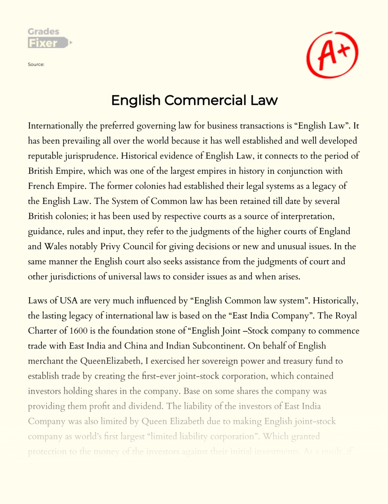 English Commercial Law essay