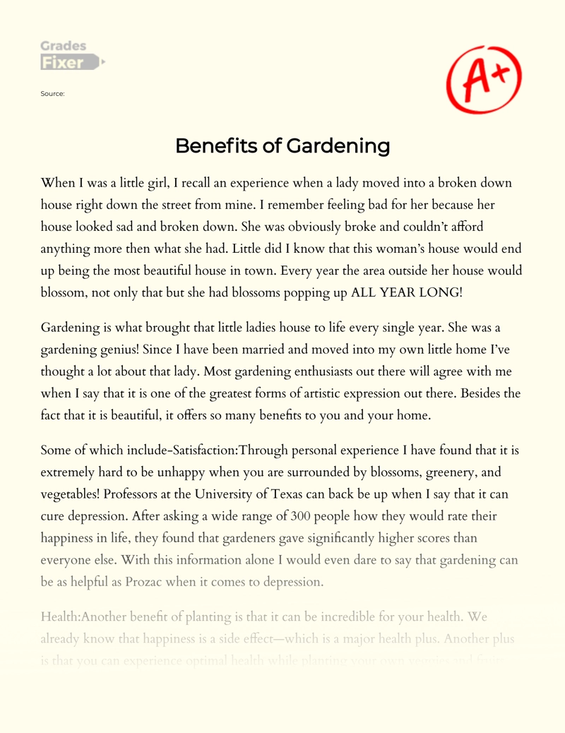 Benefits of Gardening Essay