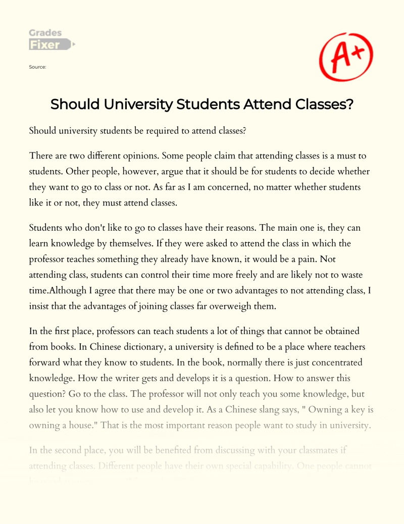 Discussion on Whether University Students Should Attend Classes Essay