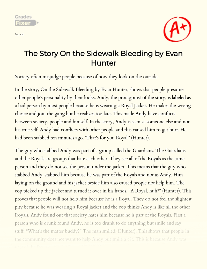 The Story on The Sidewalk Bleeding by Evan Hunter essay