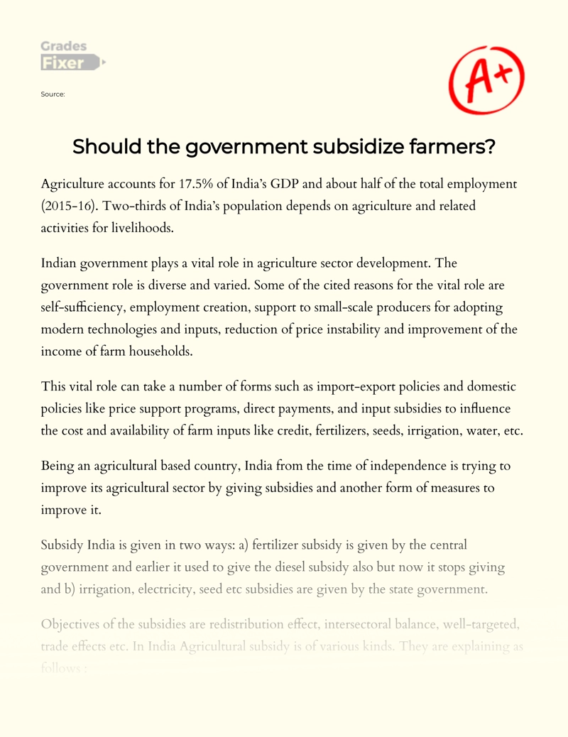 Discussion on Whether The Government Should Subsidize Farmers essay