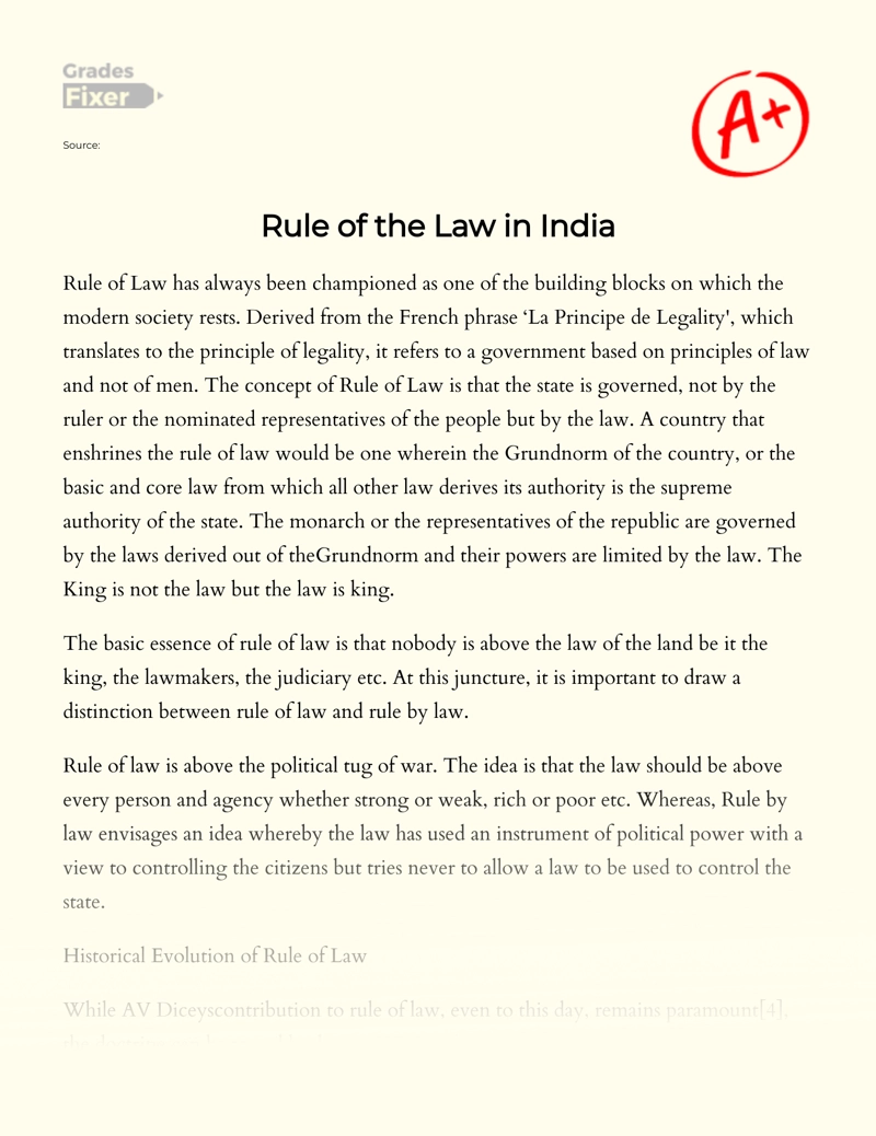 Rule of The Law in India essay
