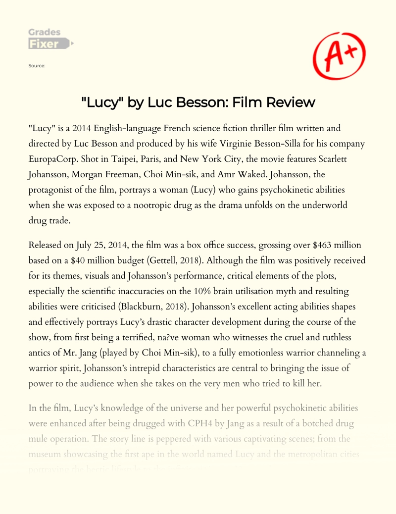 "Lucy" by Luc Besson: Film Review essay