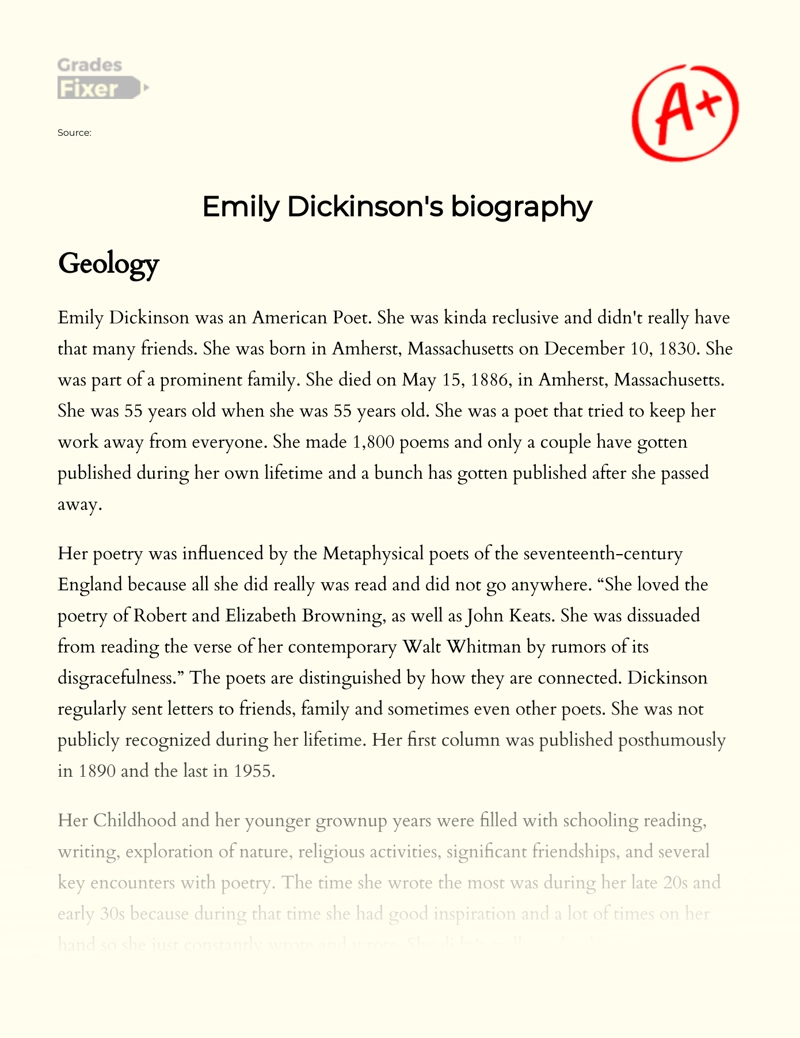 Emily Dickinson's Biography  Essay