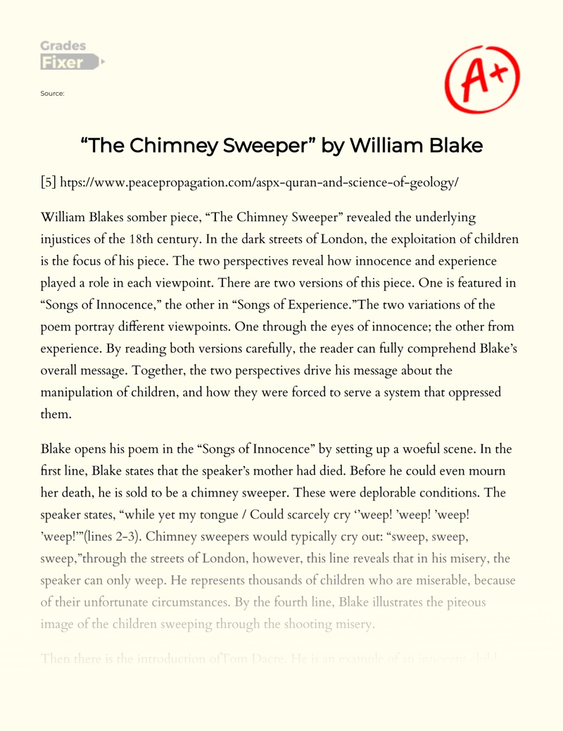 "The Chimney Sweeper" by William Blake
 Essay