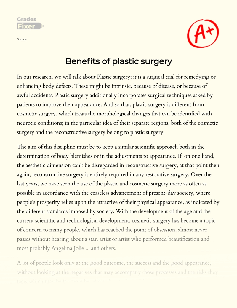 Benefits of Plastic Surgery Essay