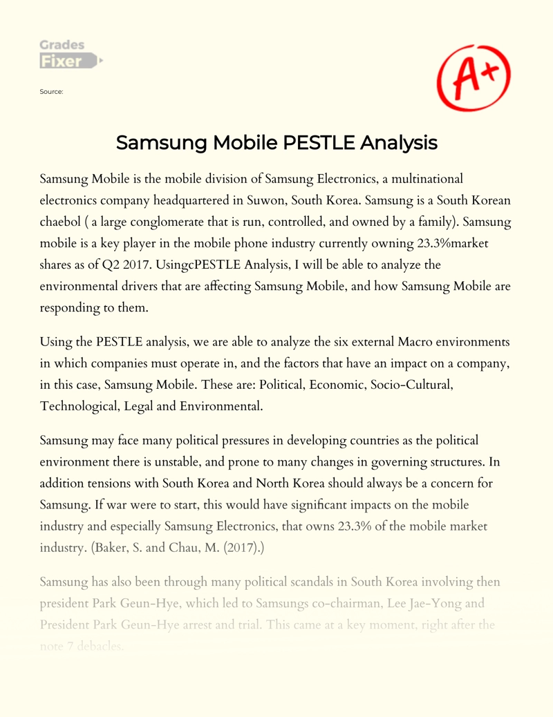 Samsung Mobile Pestle Analysis Essay