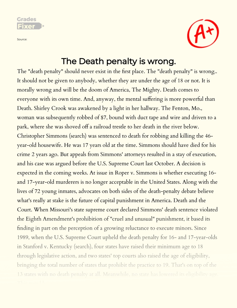 Reasons Why The Death Penalty is Wrong essay