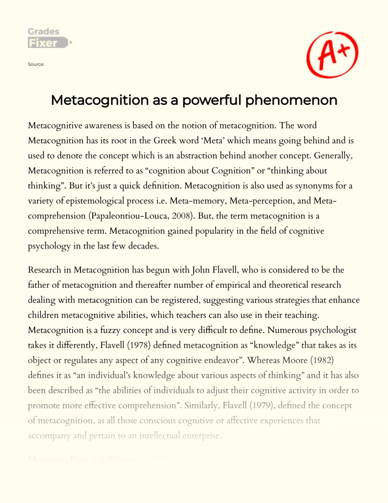 Metacognition as a Powerful Phenomenon Essay
