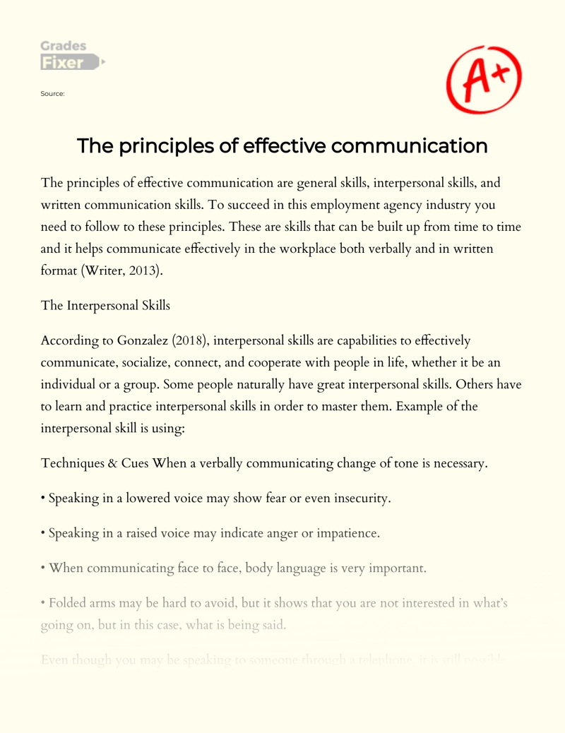 Overview of The Principles of Effective Communication essay