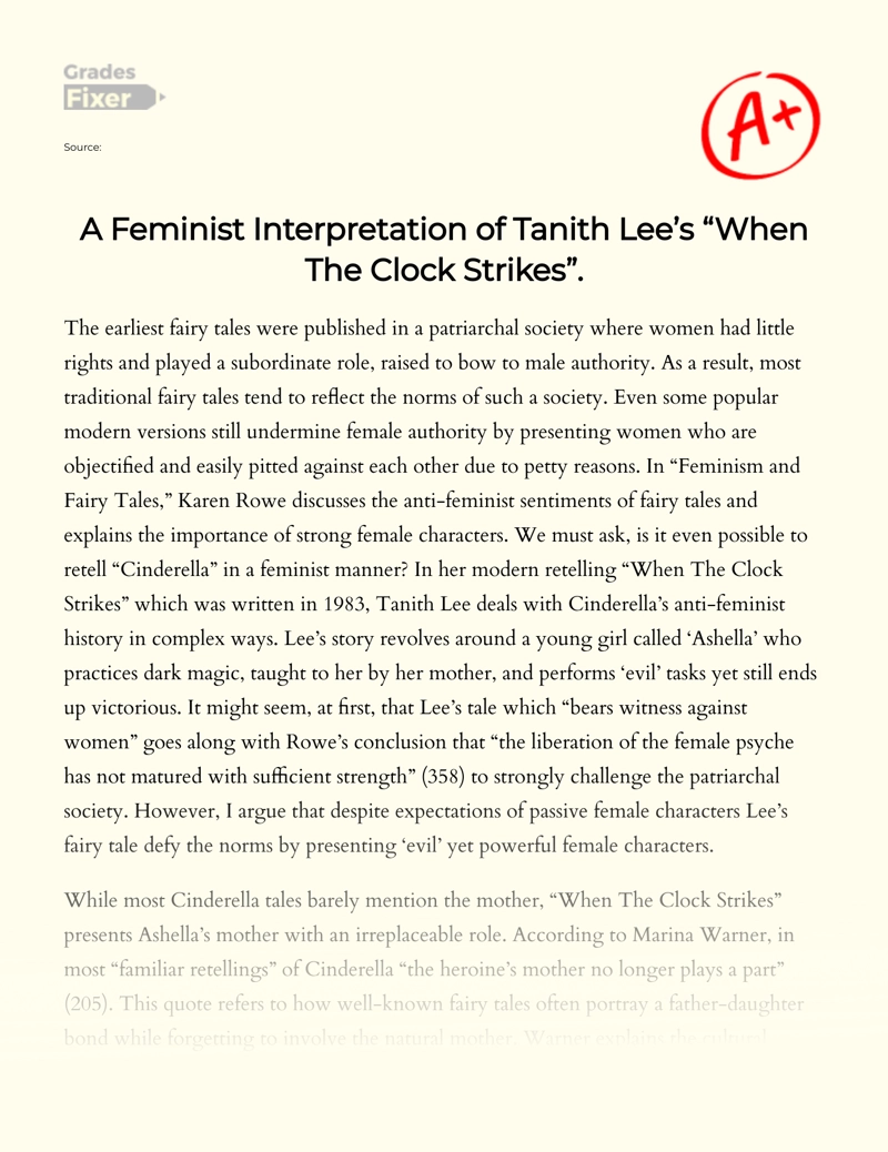 "When The Clock Strikes" by Tanith Lee: Summary and Feminist Interpretation Essay