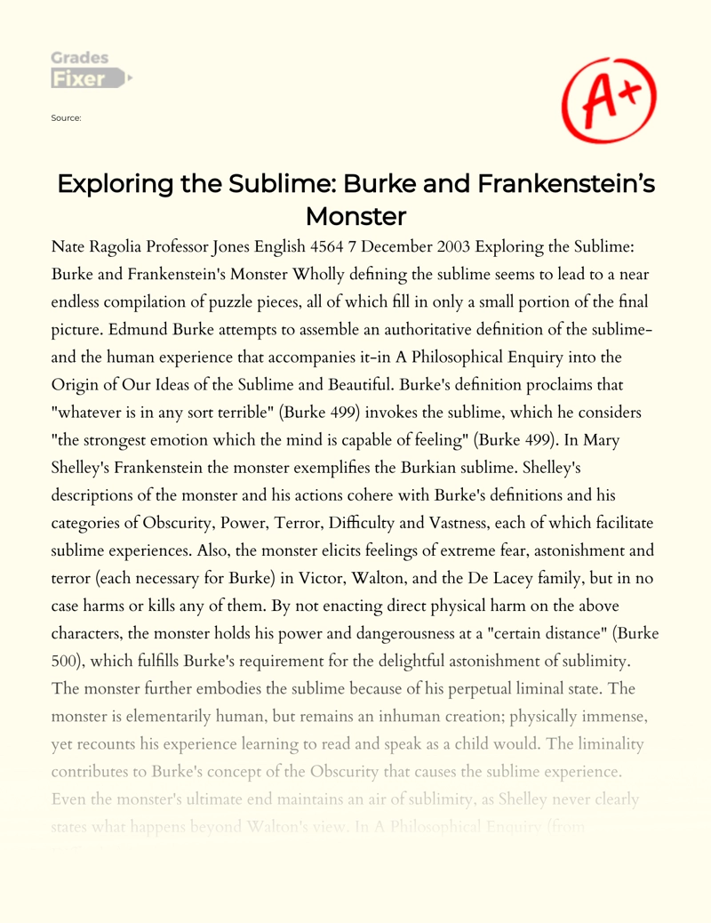 Exploring The Sublime: Burke and Frankenstein’s Monster Essay