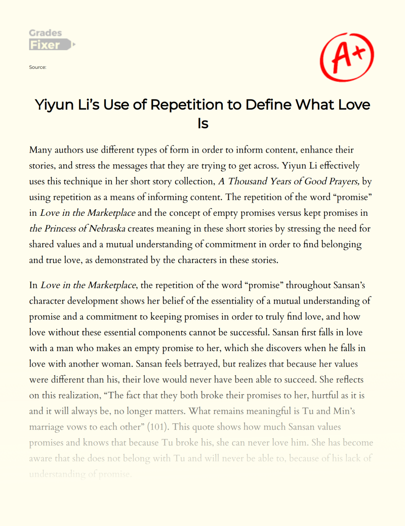 Yiyun Li’s Use of Repetition to Define What Love is Essay