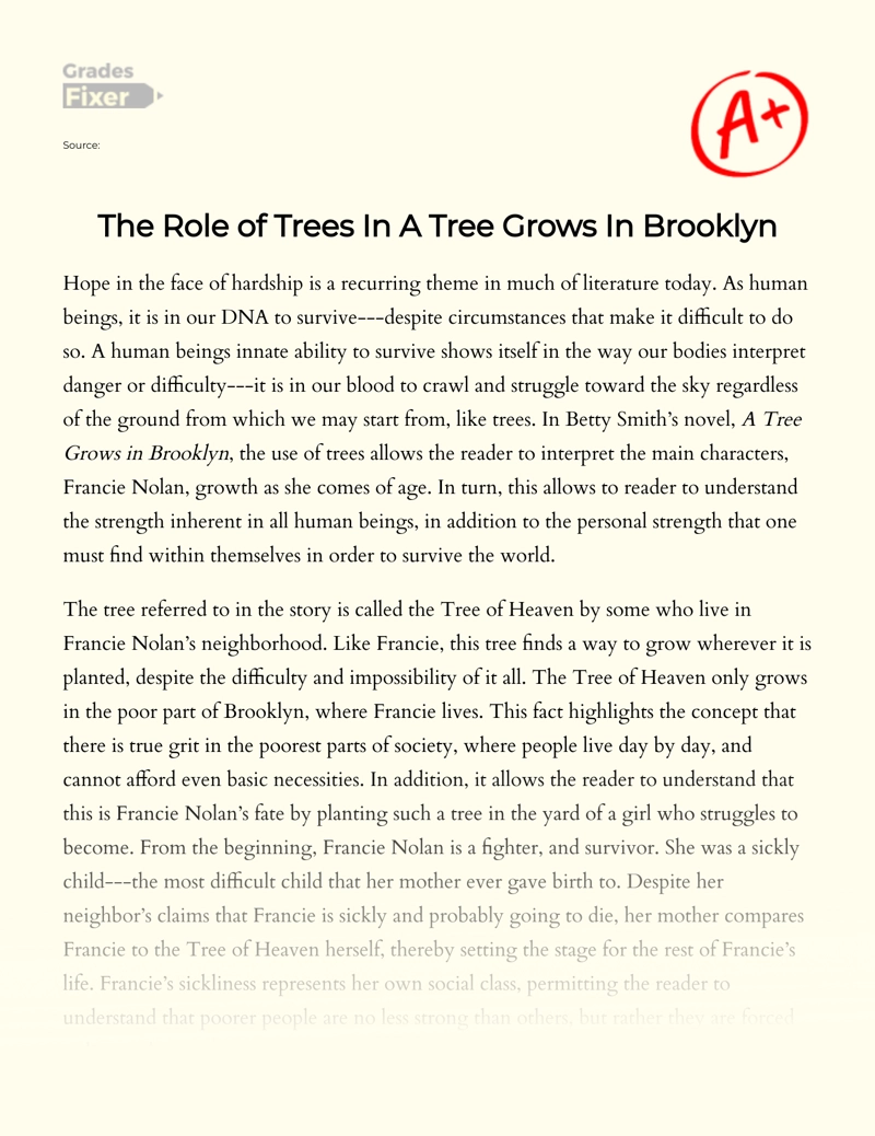 The Role of Trees in a Tree Grows in Brooklyn Essay