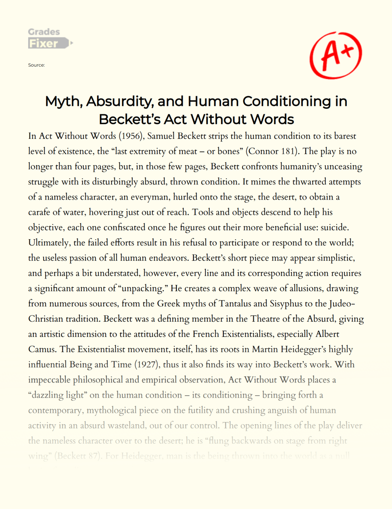 Myth, Absurdity, and Human Conditioning in Beckett’s Act Without Words Essay