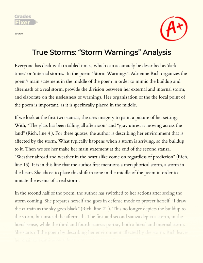 True Storms: "Storm Warnings" Analysis Essay