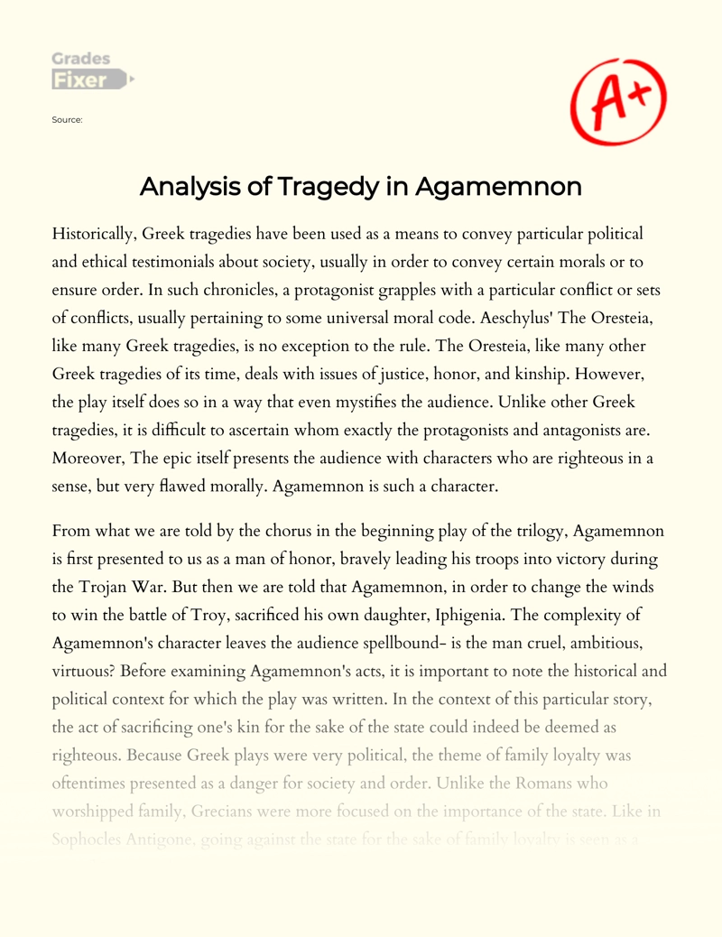 Analysis of Tragedy in Agamemnon essay