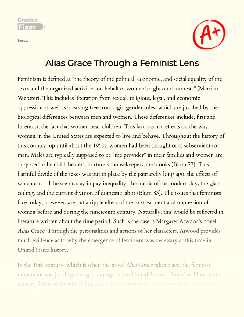 Alias Grace Through a Feminist Lens essay